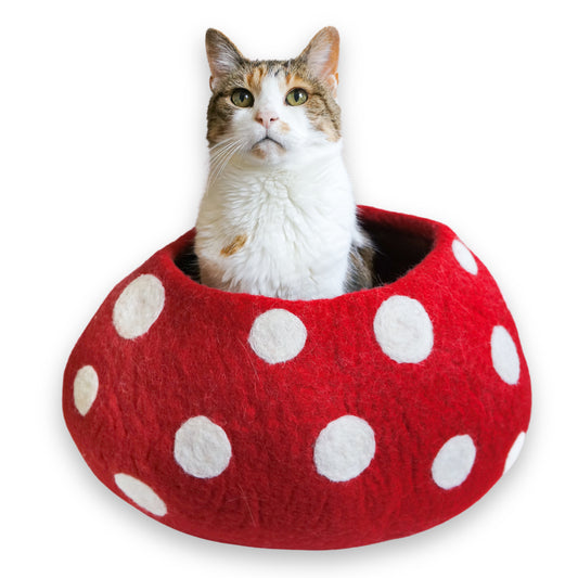 Felt Wool Cat Cave RED MUSHROOM Eco Kitty Cave