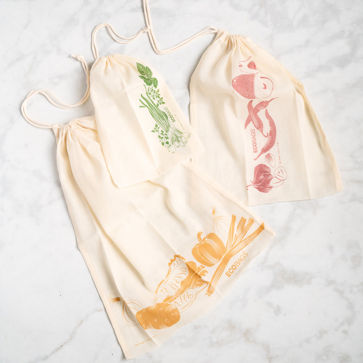 Organic Cotton Printed Reusable Produce Bags - 3 Pack