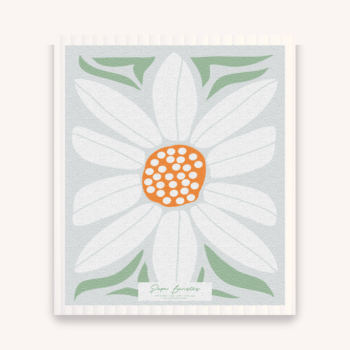 Paper Baristas compostable Swedish dishcloth set with daisies, green framed white daisy reusable kitchen cloth