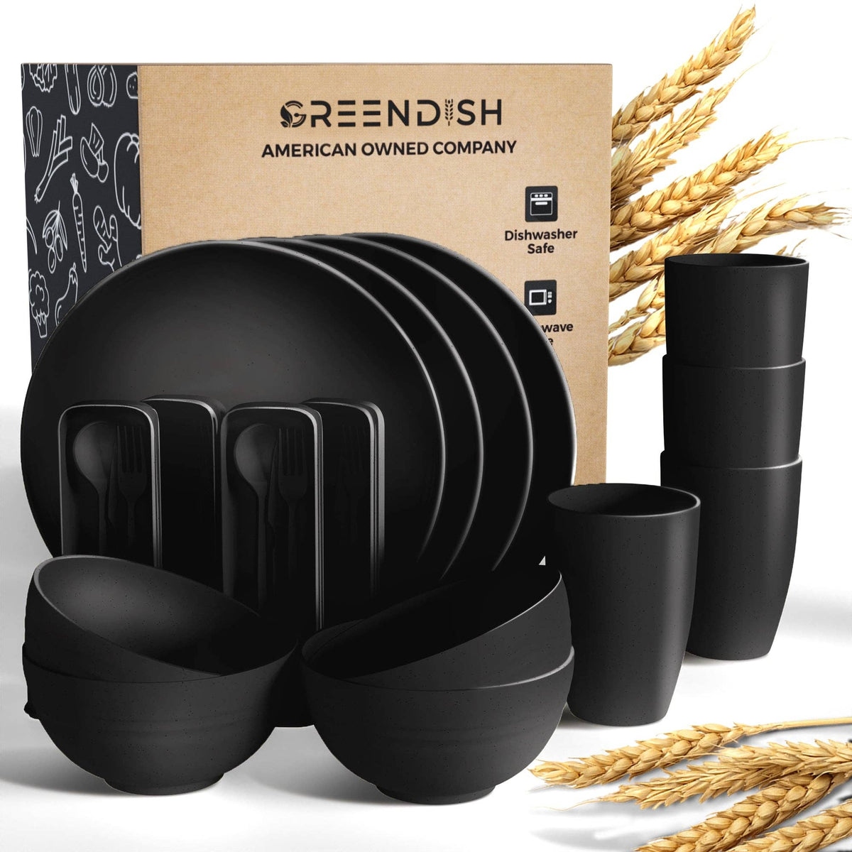 Eco-Friendly Wheat Straw Dinnerware Combo Sets Reusable Kit