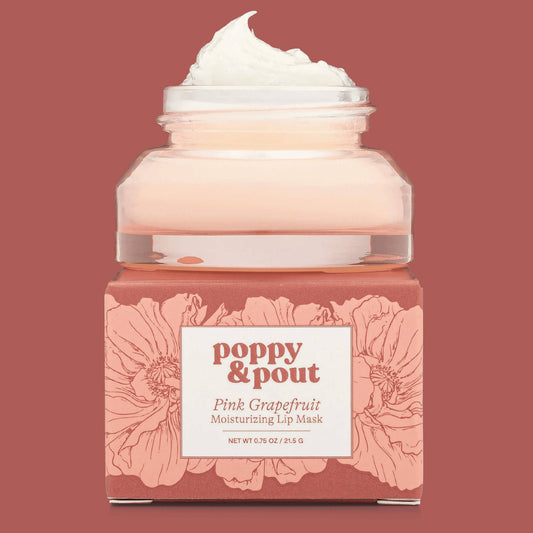 Poppy & Pout – Lip Mask - Pink Grapefruit, front product and branded packaging