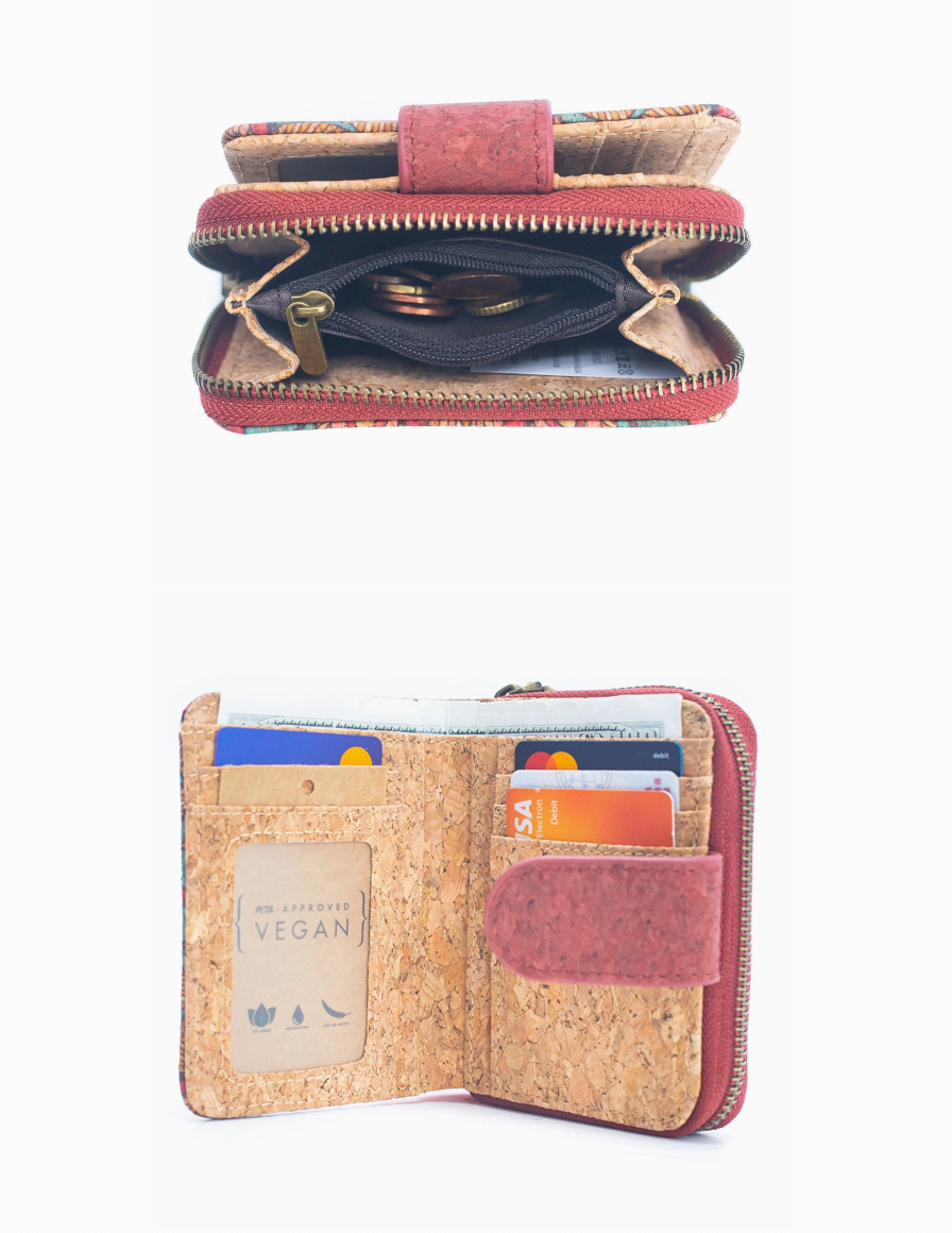 Natural Cork Printed Women's Short Card Wallet - Stripe