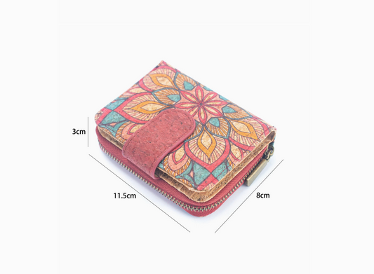 Natural Cork Printed Women's Short Card Wallet - Flower