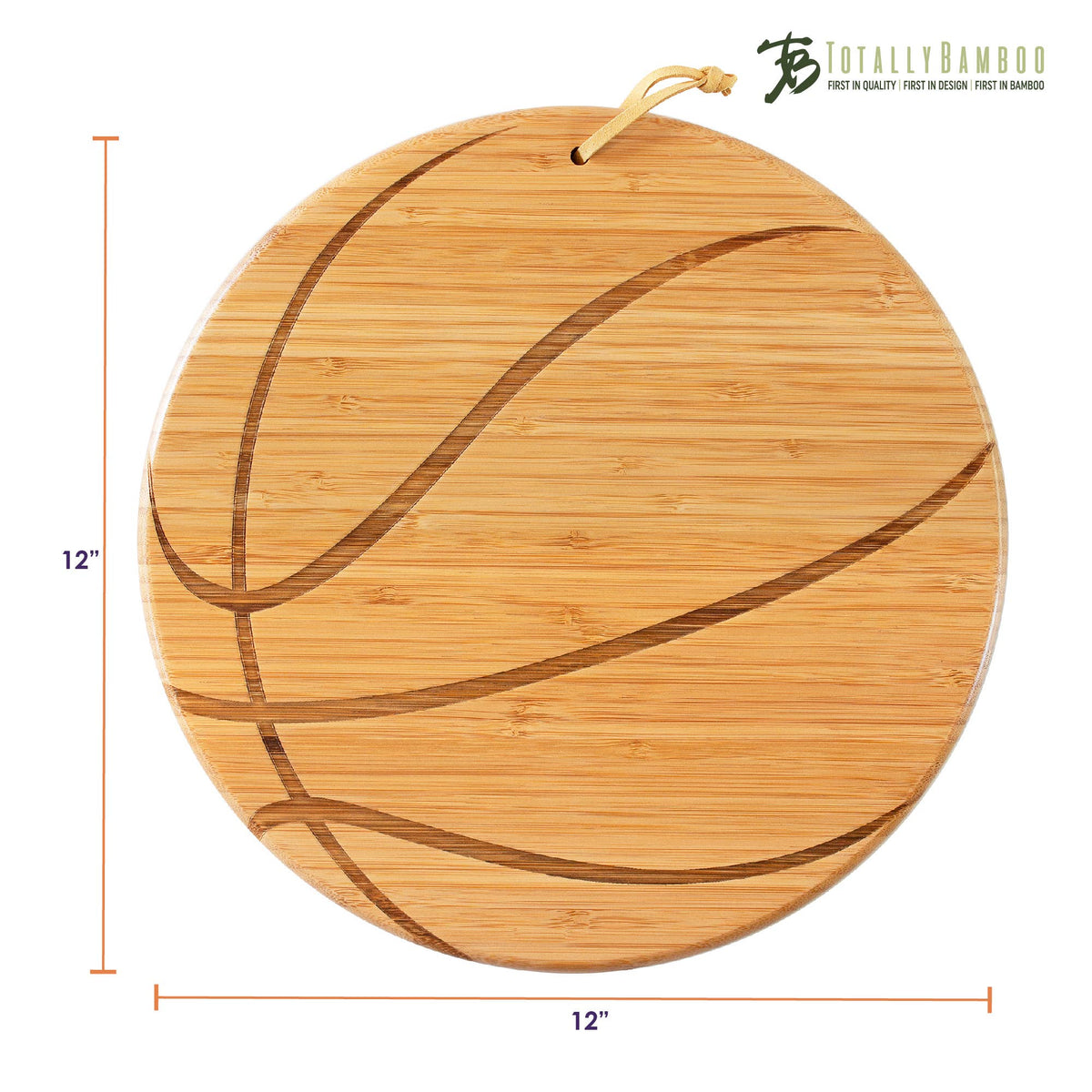 Totally Bamboo Basketball Shaped Cutting Board & Charcuterie Serving Tray: underside or reverse surface; bamboo wood grain