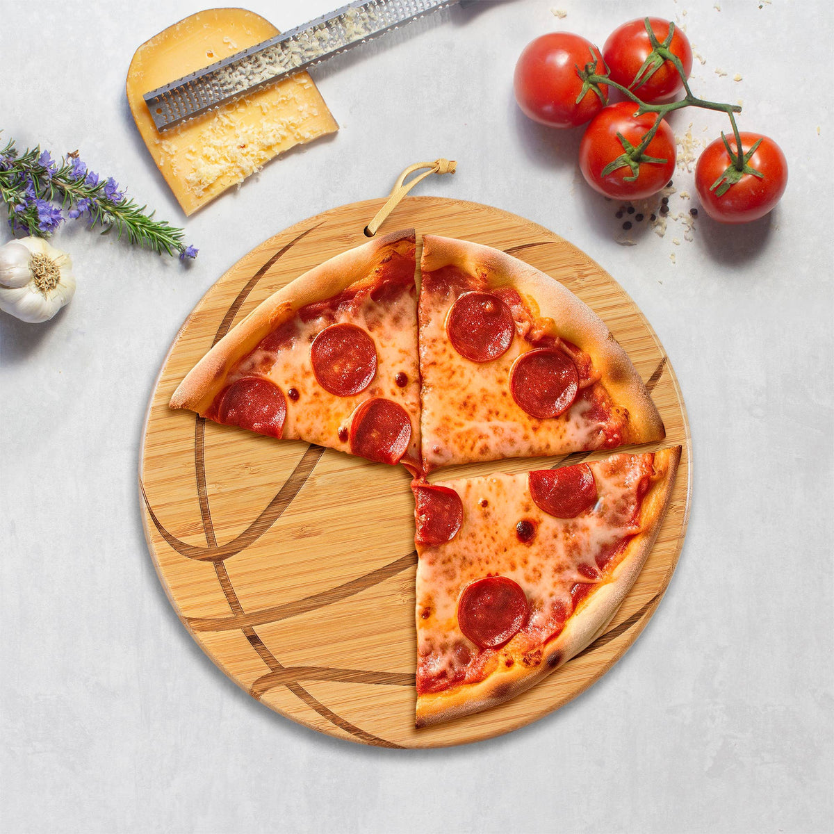Totally Bamboo Basketball Shaped Cutting Board & Charcuterie Serving Tray: side view highlighting product outline