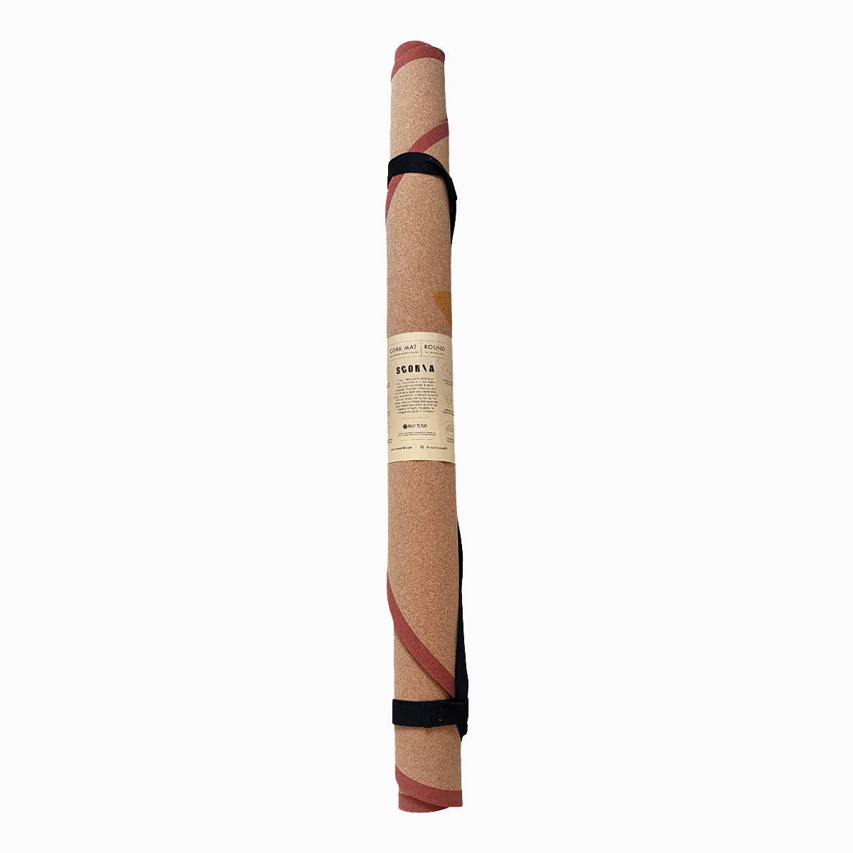 Scoria ® – Solar Bloom Round Cork Yoga Mat | Multi-use | 53" dia, single-item studio presentation; natural cork material