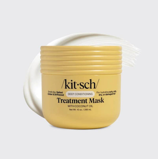 KITSCH coconut oil conditioning hair mask, yellow hair treatment jar shown from front