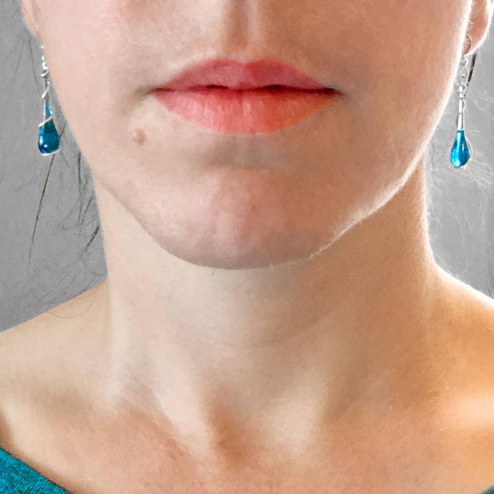 Colorful Glass Teardrop Earrings with Recycled Silver Spiral