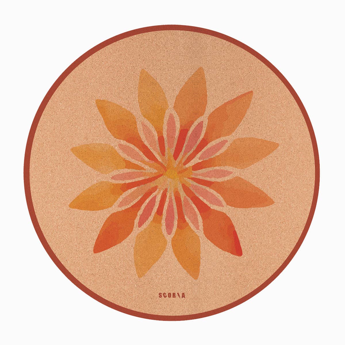 Scoria ® – Solar Bloom Round Cork Yoga Mat | Multi-use | 53", isolated product on a plain background; natural cork material