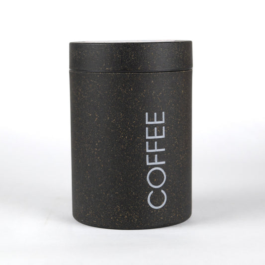 Loopy Products Bamboo Small Coffee Canister Carbon Color 24 Oz: storage canister photographed; upcycled agri-waste material