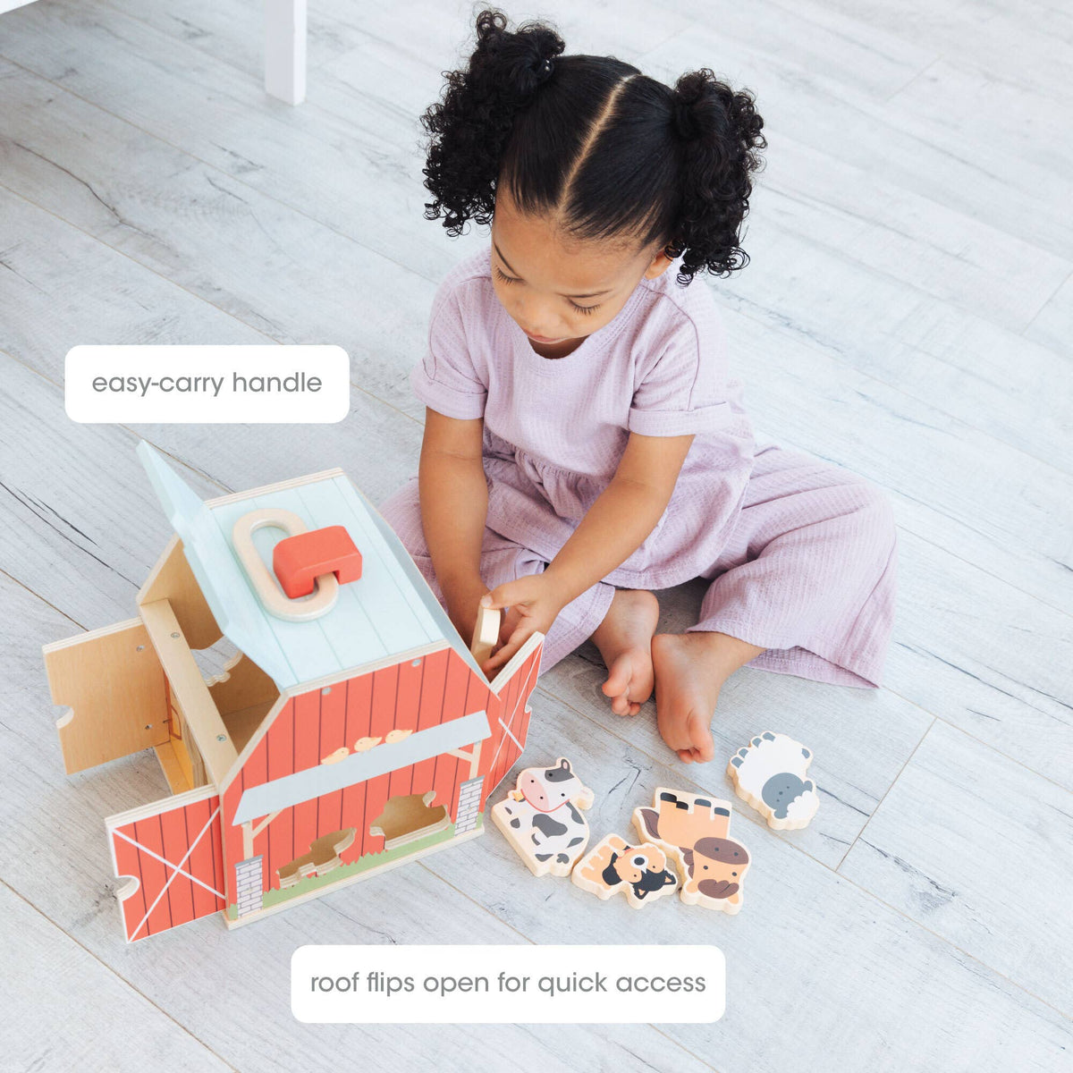 Wooden Barn Shape Sorter Toy, Farm Animals Montessori Play