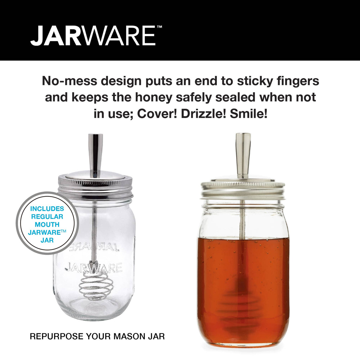 Jarware Mason Jar and Honey Dipper Lid