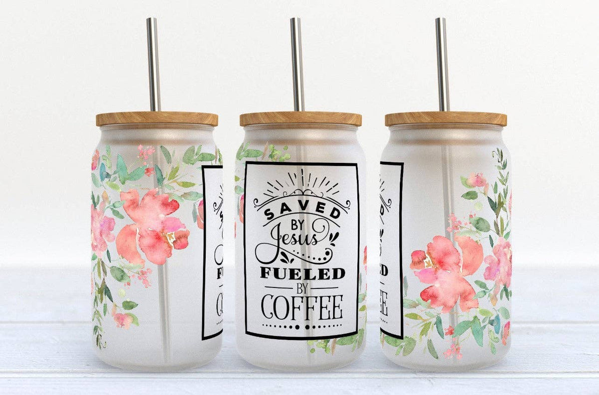 Saved by Jesus Fueled by Coffee- 16oz Libby Glass Tumbler
